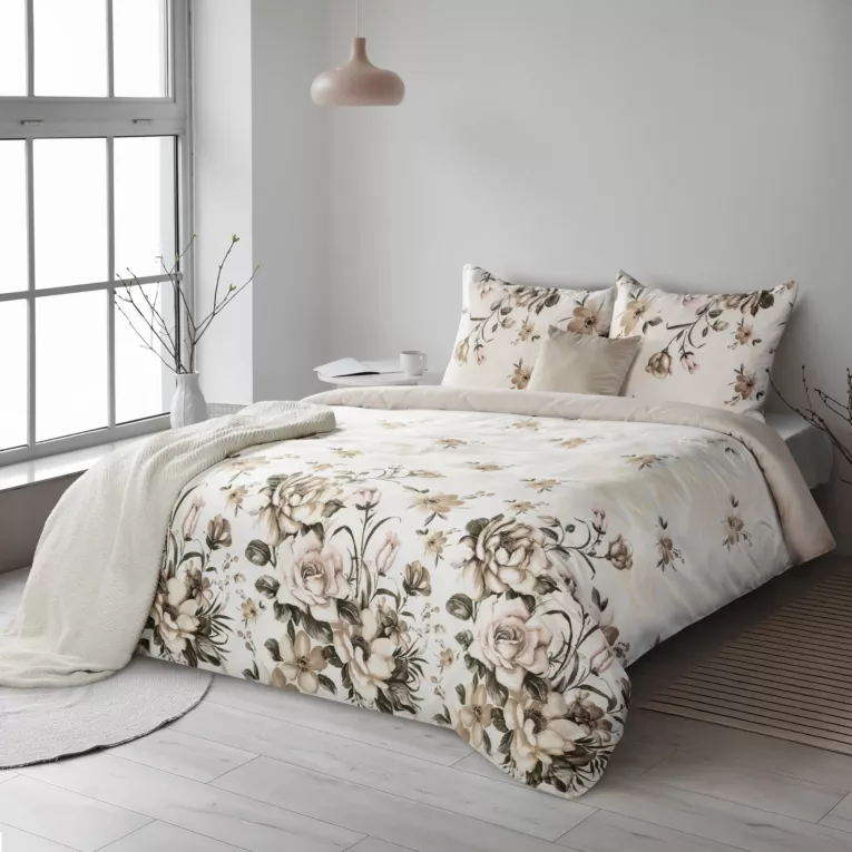 Pościel 140x200 cm bawełniana kolor jasnokremowy, beżowy z wzorem kwiatowym SPRING 41