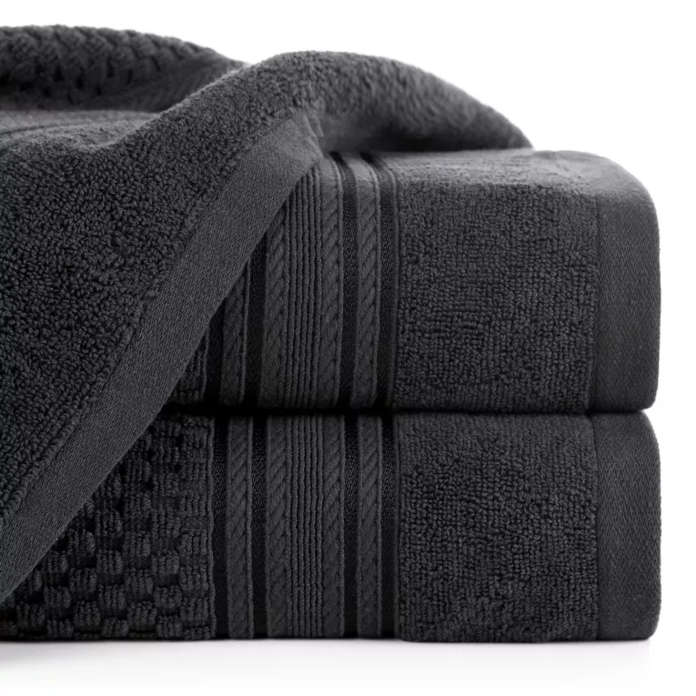 Ręcznik do rąk 30x50 cm bawełniany kolor czarny zdobiony subtelnymi paseczkami 500 g/m2 DAVOS