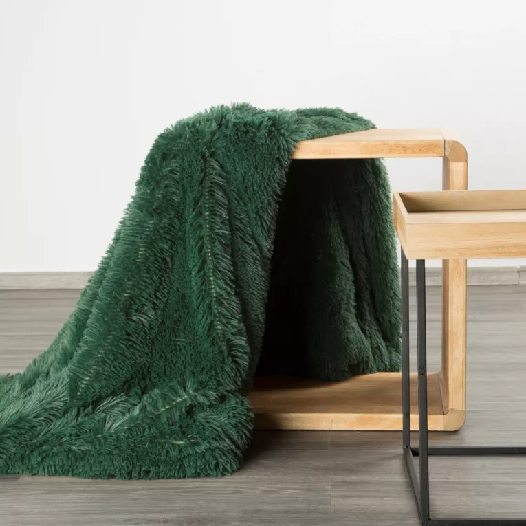 Koc o strukturze miękkiego futra 170x210 cm ciemnozielony TIFANY 1 Design 91