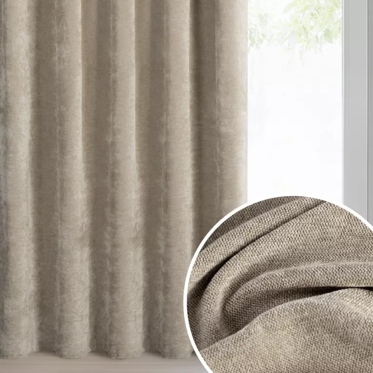 Zasłona ciemnobeżowa o szenilowej strukturze 140x270 cm taśma - NILO