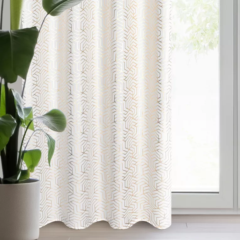 Zasłona biało, szampańska zdobiona nadrukiem geometrycznym 140x250 cm przelotka - SEMI