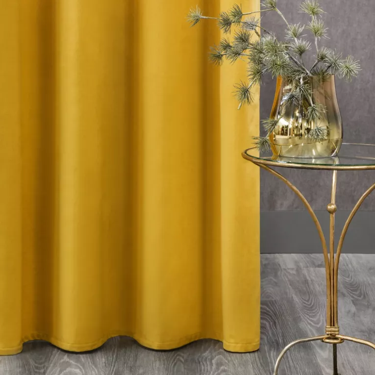 Zasłona musztardowa z matowego welwetu 140x250 cm przelotka - MELANIE