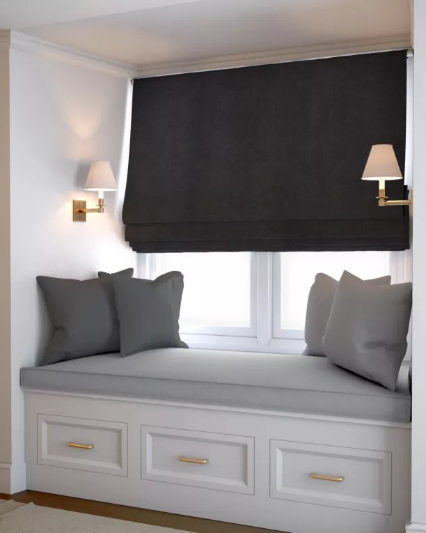 Roleta rzymska grafitowa z miękkiej tkaniny o welurowej strukturze