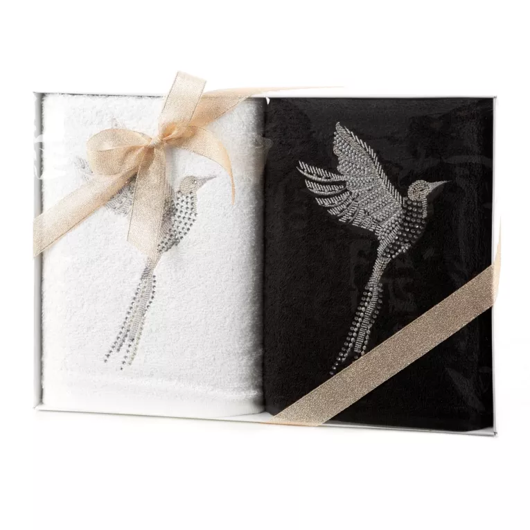 Zestaw ręczników światecznych bawełnianych 2 szt kolor biały,czarny 420 g/m2 JOY