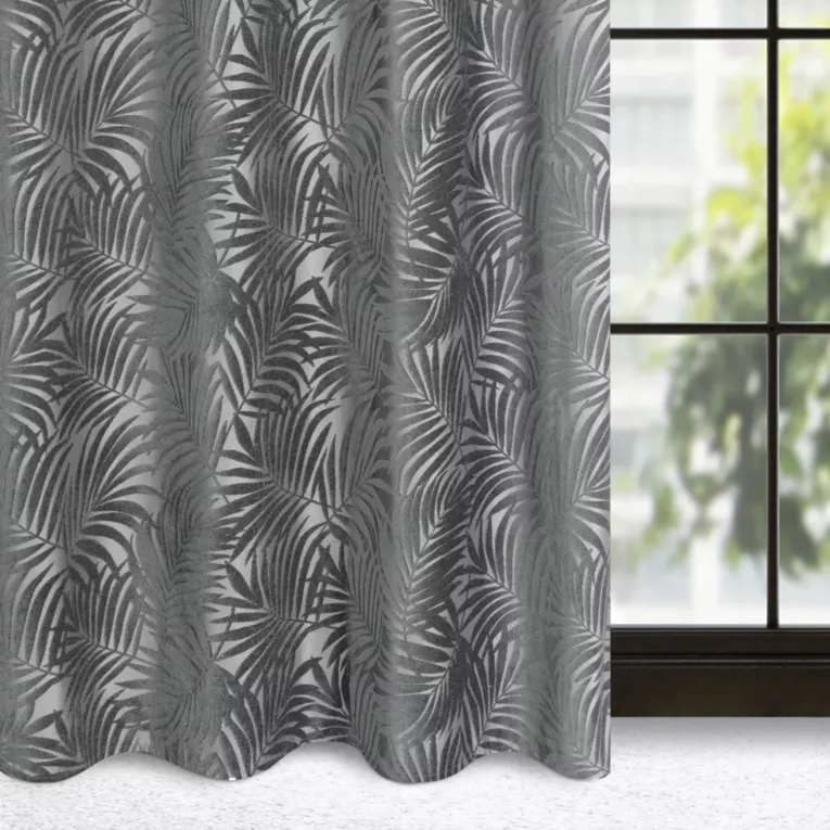 Zasłona welwetowa stalowa z trójwymiarowym wzorem liści 140x250 cm przelotka - LIVIA