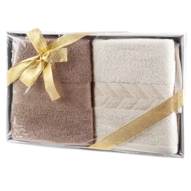 Zestaw ręczników bawełnianych na prezent 2 szt 50x90 cm kolor kremowy, beżowy 450 g/m2 GLOW