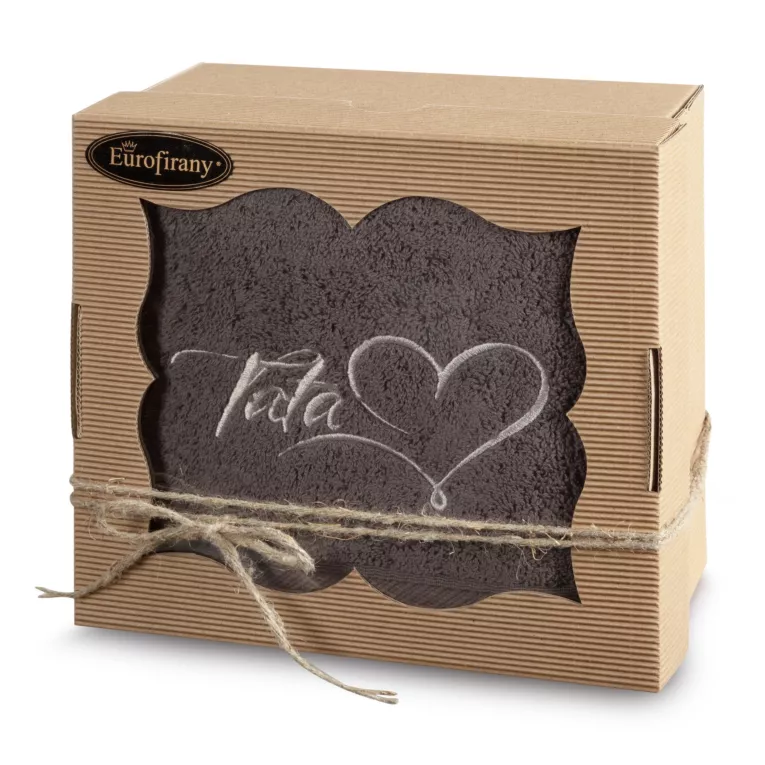 Zestaw upominkowy, ręcznik bawełniany 70x140 cm kolor grafitowy z haftem TATA