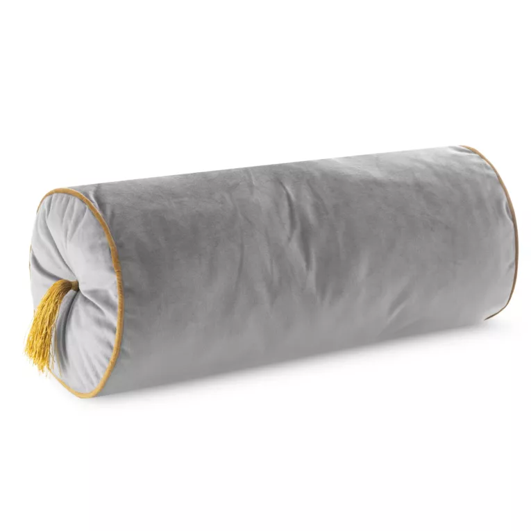 Poduszka dekoracyjna wałek 20 x 45 cm welwetowa srebrna z ozdobnymi chwostami VELVET 70