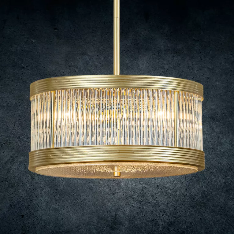 Lampa wisząca do pokoju transparentno, złota KYLA zdobiona szklanymi akcentami