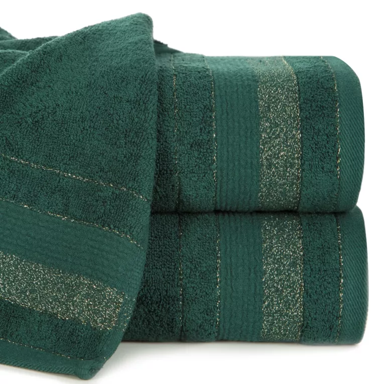 Ręcznik kąpielowy 70x140 cm bawełniany kolor ciemnozielony w pasy przetykany błyszczącą nicią 500 g/m2 APRIL