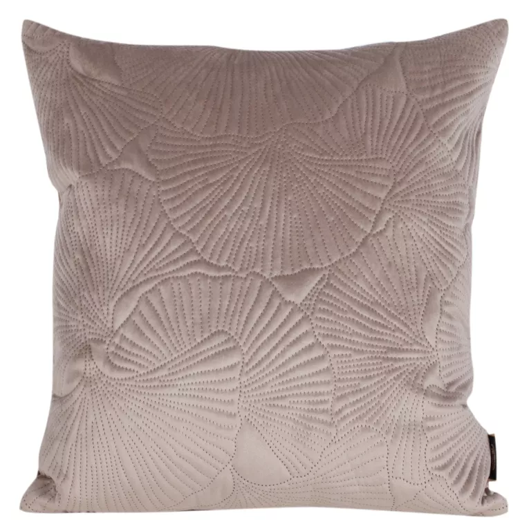Poszewka na poduszkę 45x45 cm welwetowa kolor beżowy z wytłaczanym wzorem liści miłorzębu VELVET 58 Eurofirany Premium