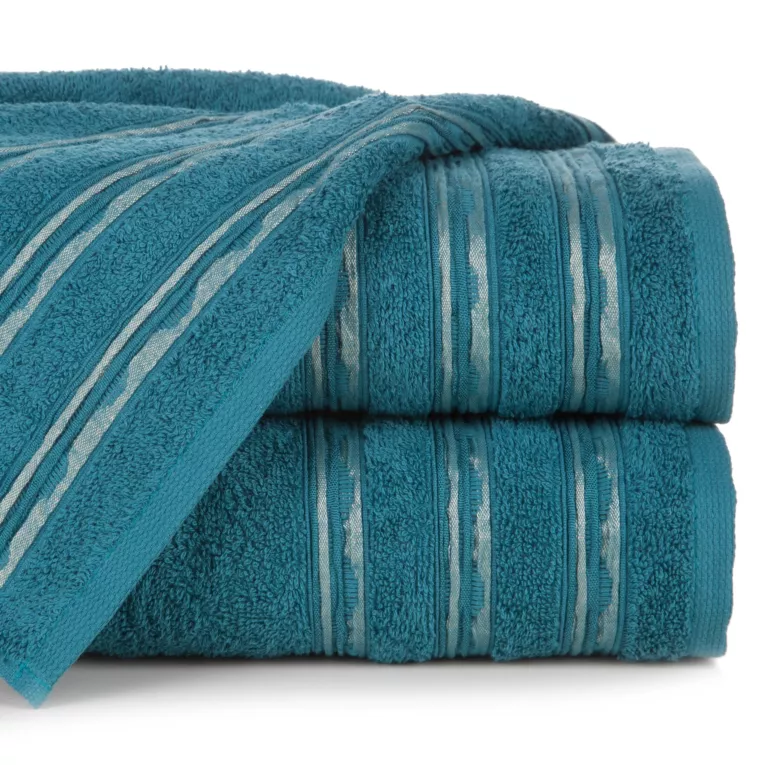 Ręcznik kąpielowy 70x140 cm bawełniany kolor turkusowy z ozdobną żakardową bordiurą z marszczeniem 480 g/m2 JONAS