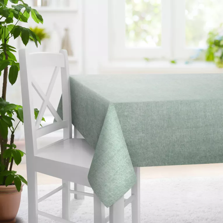 Obrus szyty BRIANNA miętowy miękka szenilowa o wyraźnym splocie i lekkim połysku