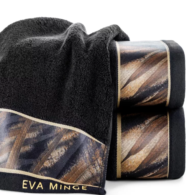 Ręcznik kąpielowy 50x90 cm bawełniany kolor czarny,beżowy z designerską bordiurą 500 g/m2 Eva Minge