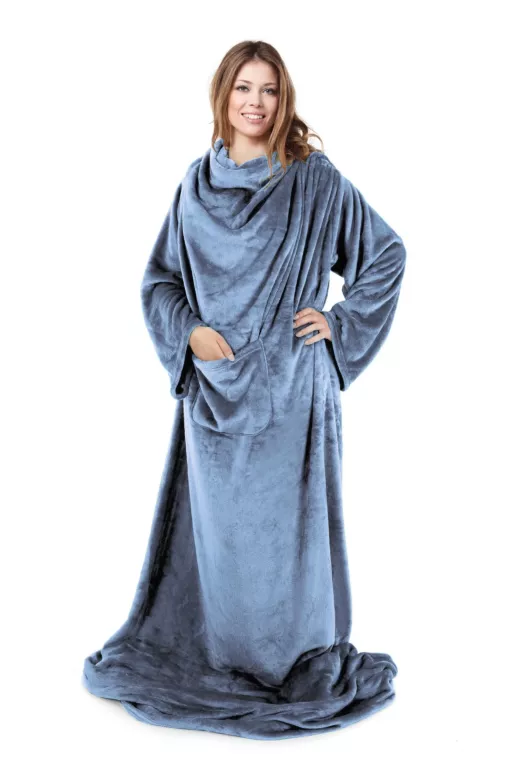 Koc z miękkiego polaru z rękawami 150x180 cm ciemnoniebieski TV TONY Design 91