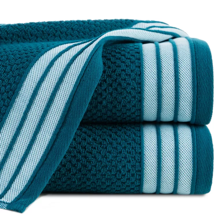 Ręcznik kąpielowy 70x140 cm bawełniany kolor ciemnoturkusowy w pasy 500 g/m2 MADLEN