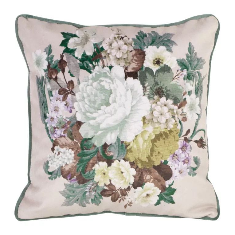 TERRA COLLECTION Poszewka welwetowa AVINION 1 z barwnym nadrukiem kwiatów i kontrastującą wypustką na brzegach