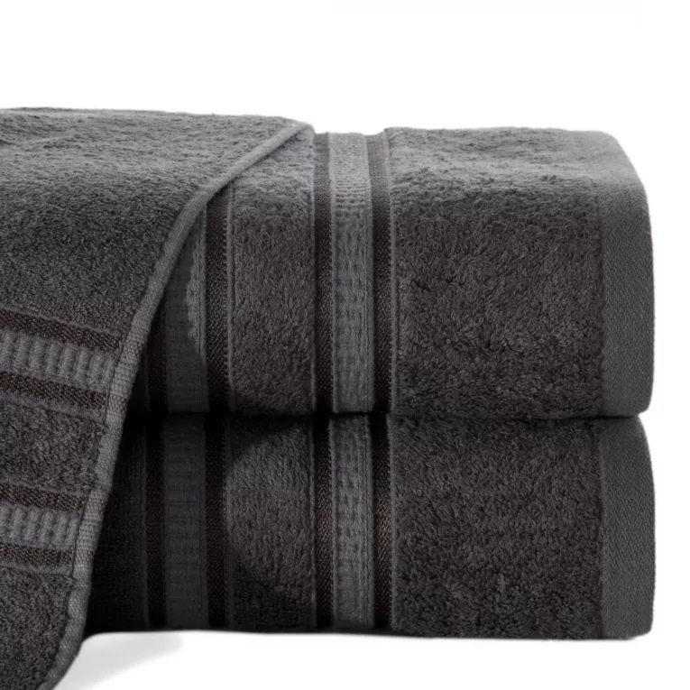 Ręcznik kąpielowy 70x140 cm bambusowy kolor grafitowy zdobiony bordiurą w pasy 500 g/m2 MILA