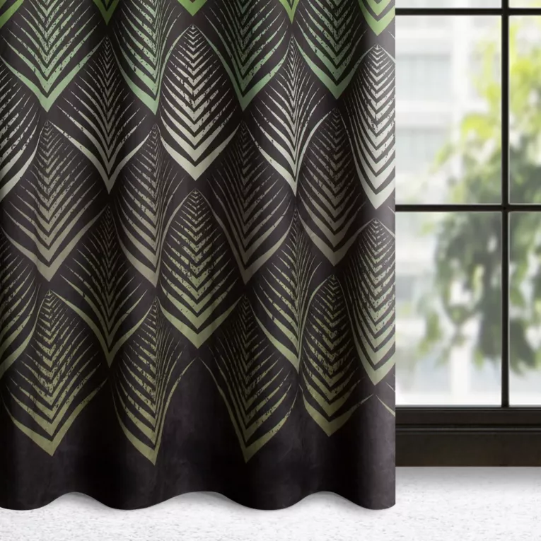 Zasłona welwetowa czarno, oliwkowa z wzorem geometrycznym 140x250 cm przelotka - ANGELINA