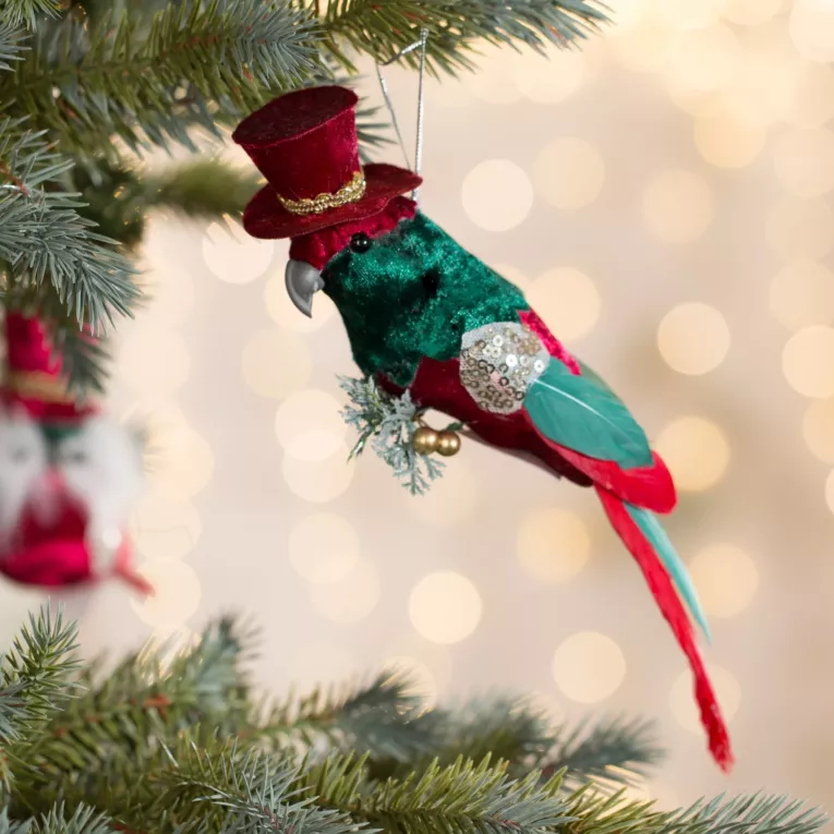 Ozdoba choinkowa PTAK  z welwetu w kapeluszu