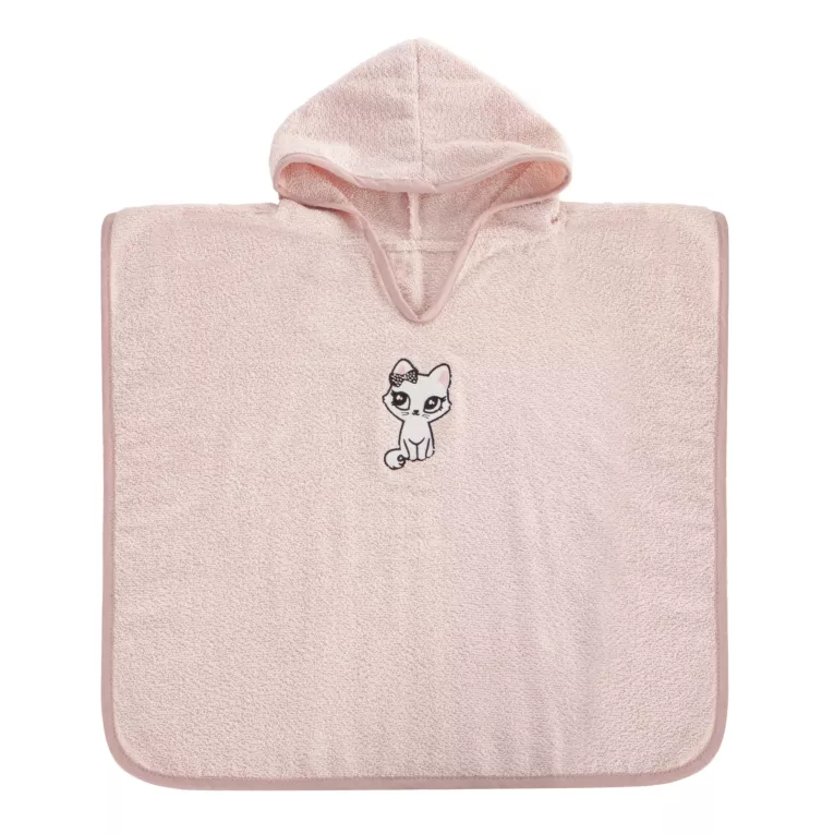 Ponczo kąpielowe dziecięce 60x120 cm bawełniane kolor różowy z aplikacją kotka 310 g/m2 BABY 72 Eurofirany