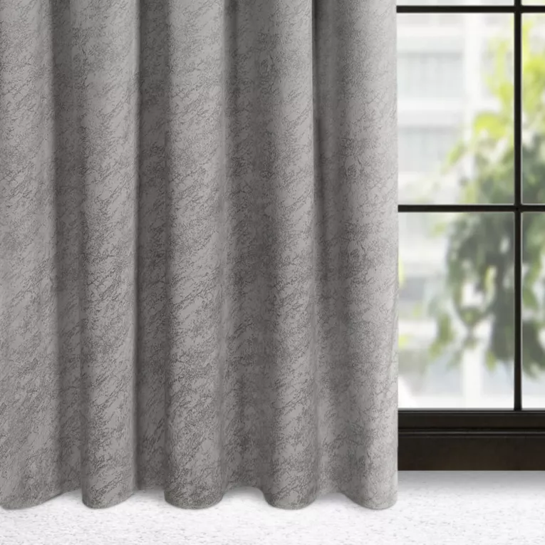 Zasłona popielata ze wzorem marmurku z welwetu 140x270 cm taśma - RIVA