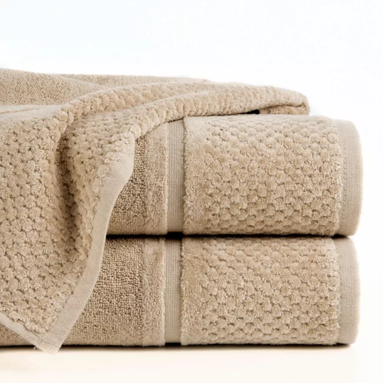 Ręcznik do rąk 30x50 cm bawełniany kolor beżowy z efektowną bordiurą 550 g/m2 IBIZA