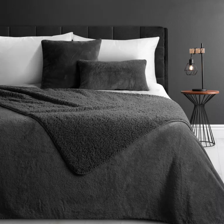 Narzuta dwustronna z przyjemnego futerka i tkaniny barankowej stalowa 220x240 cm NINA Eurofirany Premium