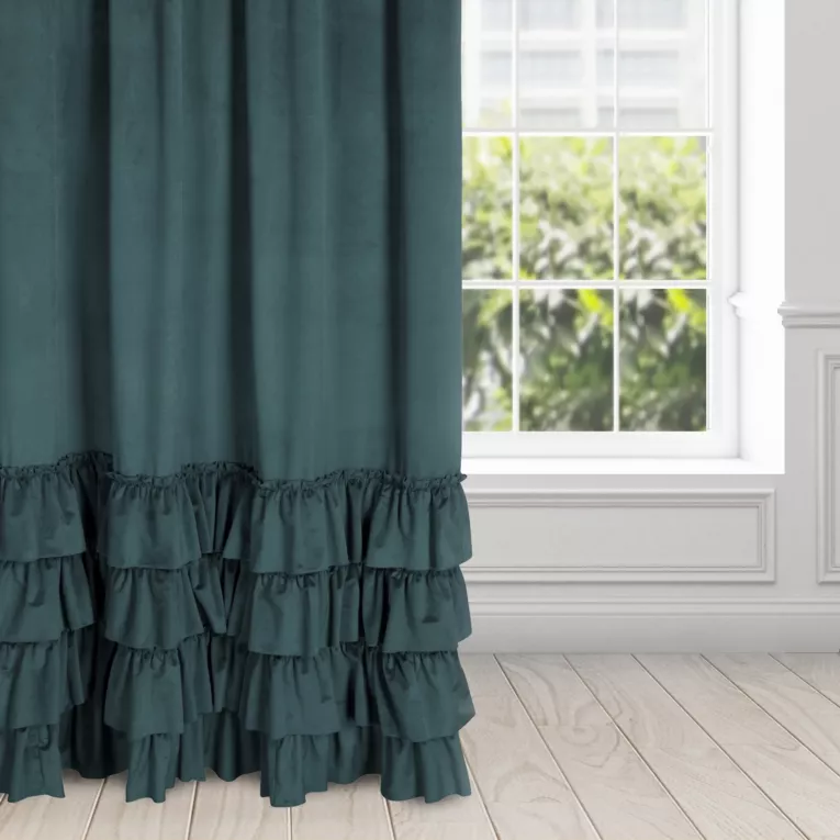 Zasłona welwetowa morska zdobiona falbanami 140x270 taśma - CHARLOTTE 1