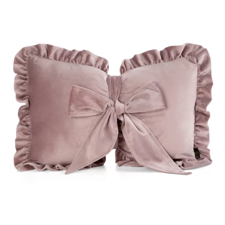 Poduszka kokarda dekoracyjna 35x55 cm welwetowa kolor pudrowy z ozdobną falbanką - KOKARDA 2