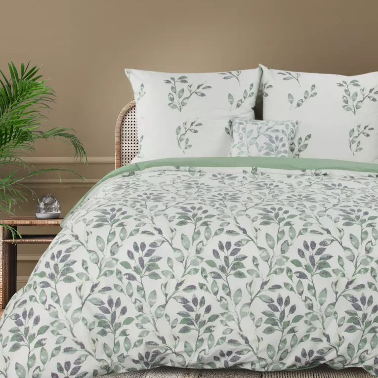 Pościel 220x200 cm z mieszanki włókien kolor biały, zielony zdobiony motywem roślinnym CLARISSA Design 91