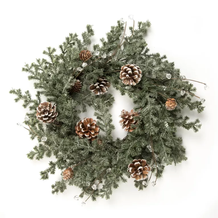 Wianek zimowy świąteczny z szyszkami i kryształkami imitującymi lód