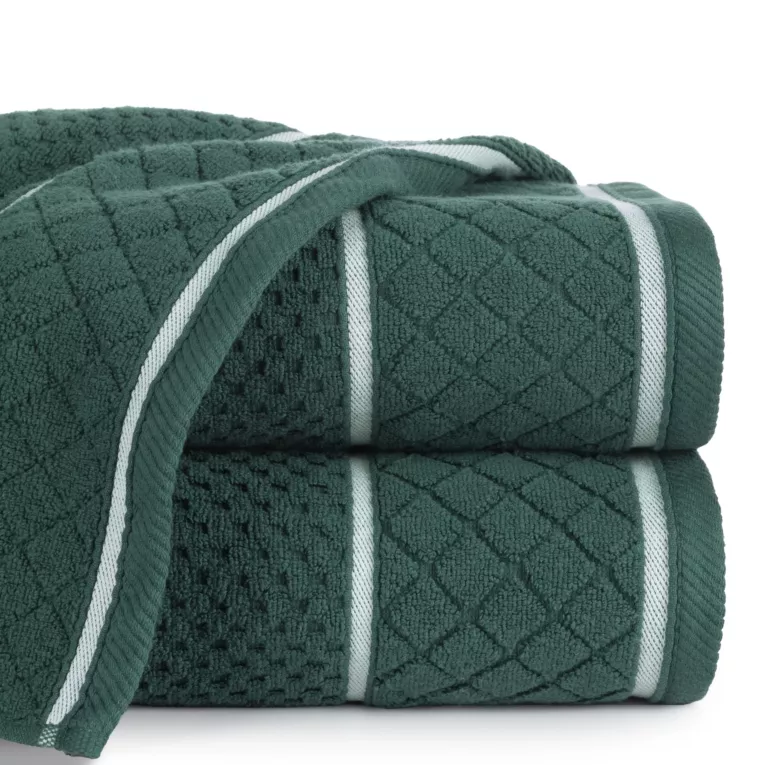 Ręcznik do rąk 30x50 cm bawełniany kolor ciemnozielony o strukturze krateczki z ozdobną bordiurą 500 g/m2 FAVORI