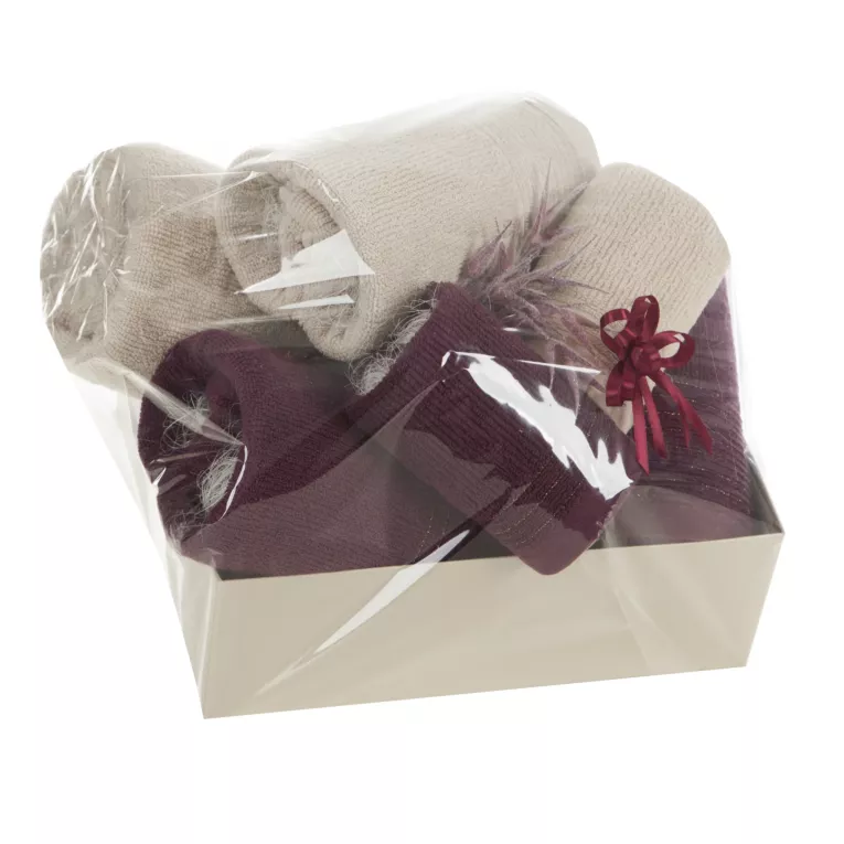 Zestaw ręczników bawełnianych na prezent 2 szt 30x50 cm,2 szt 50x90 cm,2 szt 70x140 cm kolor burgundowy, beżowy z wytłaczanymi paseczkami