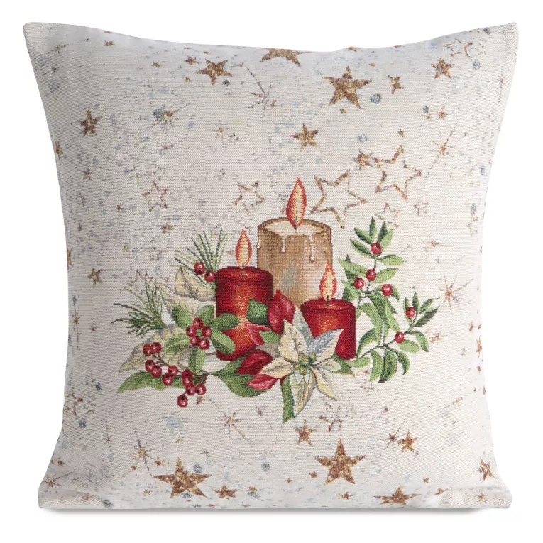 Poszewka na poduszkę 45x45 cm bawełniana, gobelinowa naturalno, czerwona z motywem świątecznym GOB