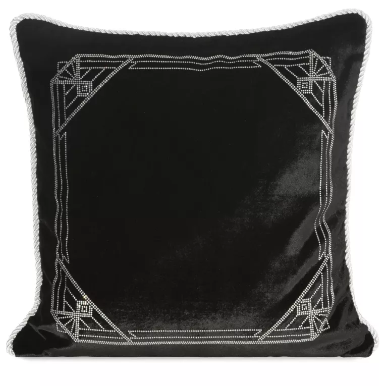 Poszewka na poduszkę 45x45 cm welwetowa, czarna zdobiona wzorem z kryształków ROYAL 9