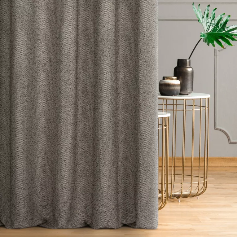 Zasłona szyta na tunelu beżowo srebrzysta z melanżowej tkaniny o lekkim połysku