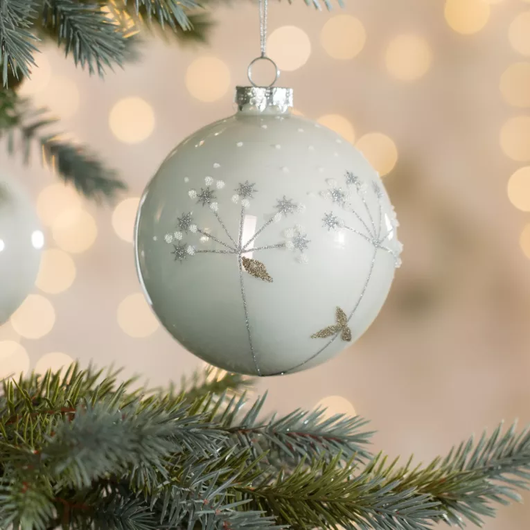 Szklana bombka choinkowa ręcznie zdobiona wzorem dmuchawca