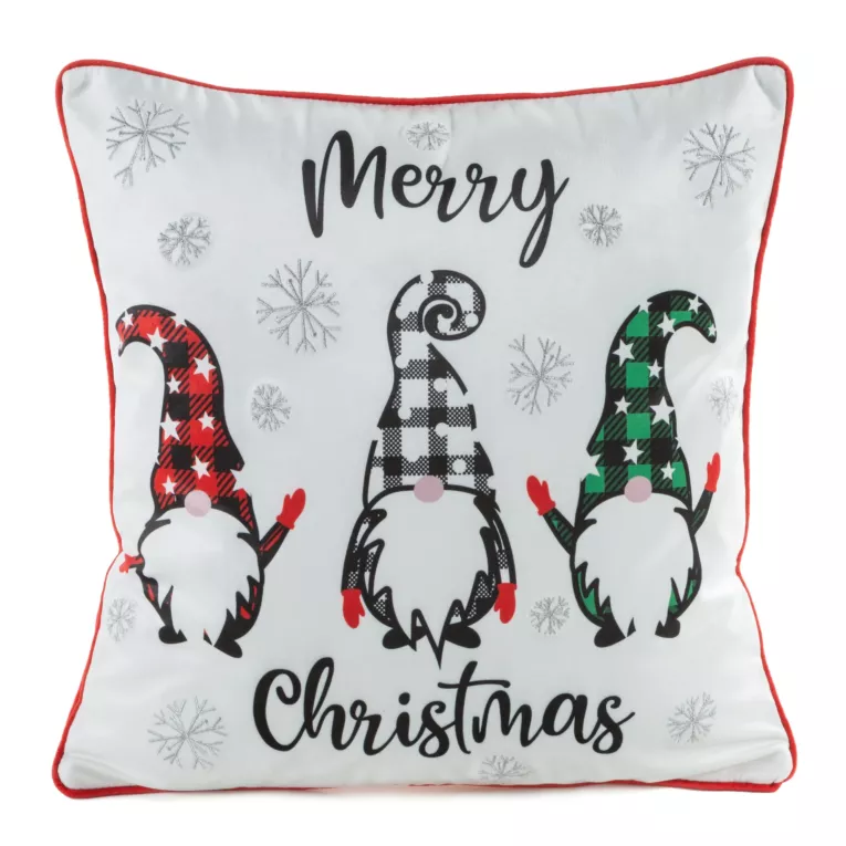 Poszewka na poduszkę 45x45 cm welwetowa świąteczna biało czerwona zdobiona uroczym nadrukiem GERDA