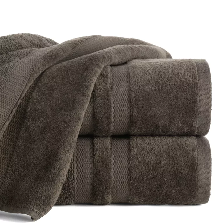 Ręcznik kąpielowy 70x140 cm bawełniany kolor brązowy z welwetową bordiurą w pasy 500 g/m2 PORTO