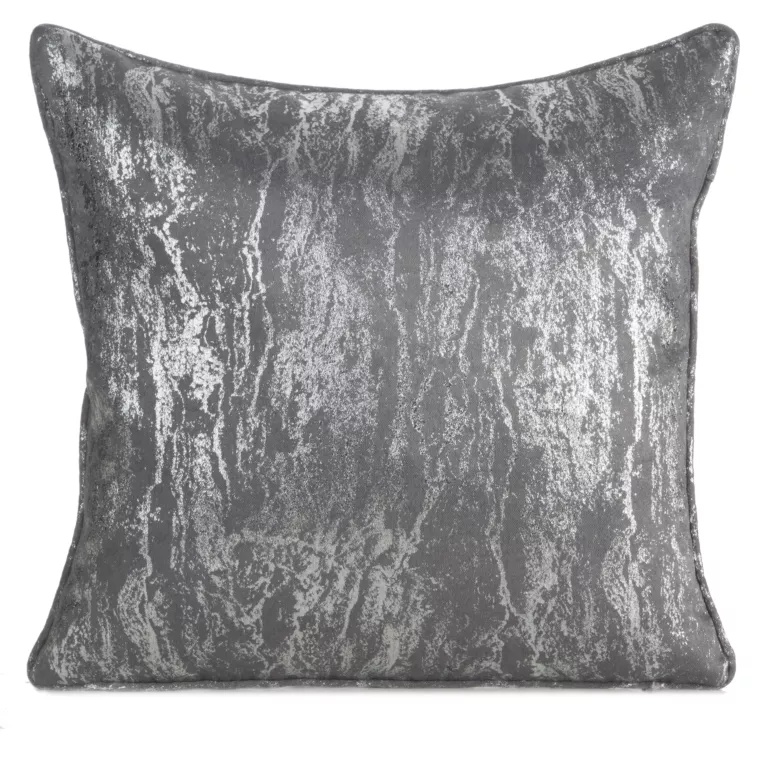 Poszewka na poduszkę 45x45 cm stalowo, srebrna z przecieranym błyszczącym nadrukiem ELISE