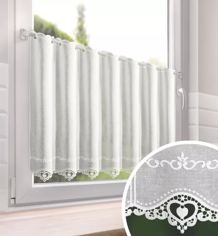 Tkanina firanowa zazdrostka z etaminy zdobiona gipiurą