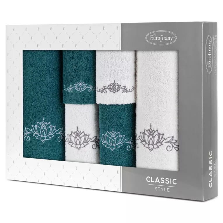 Zestaw upominkowy LILIANA 6 szt ręczników z haftem z motywem ornamentu kwiatowego w kartonowym opakowaniu na prezent