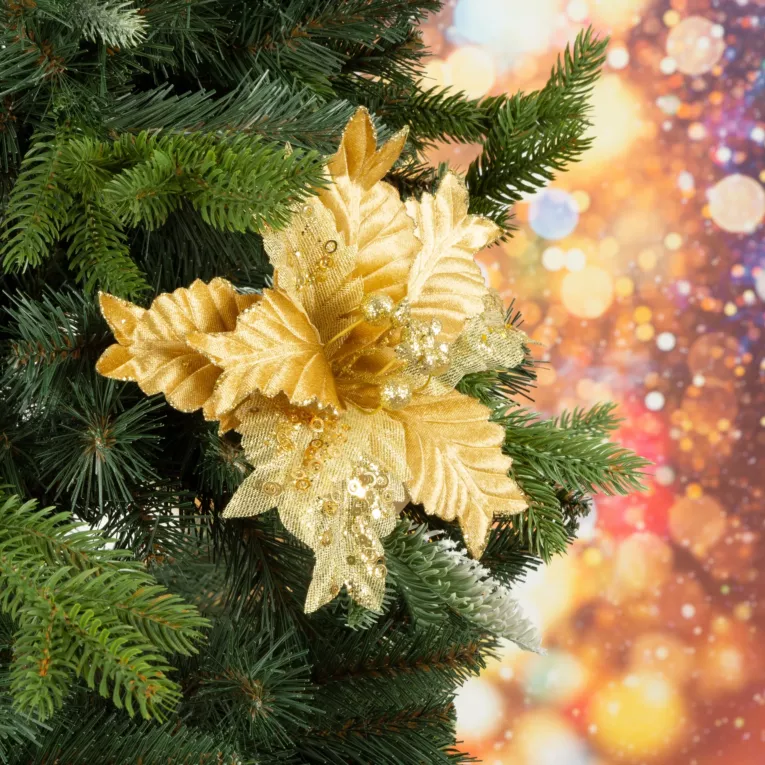 Świąteczny kwiat dekoracyjny z welwetu i organzy dekorowany cekinami