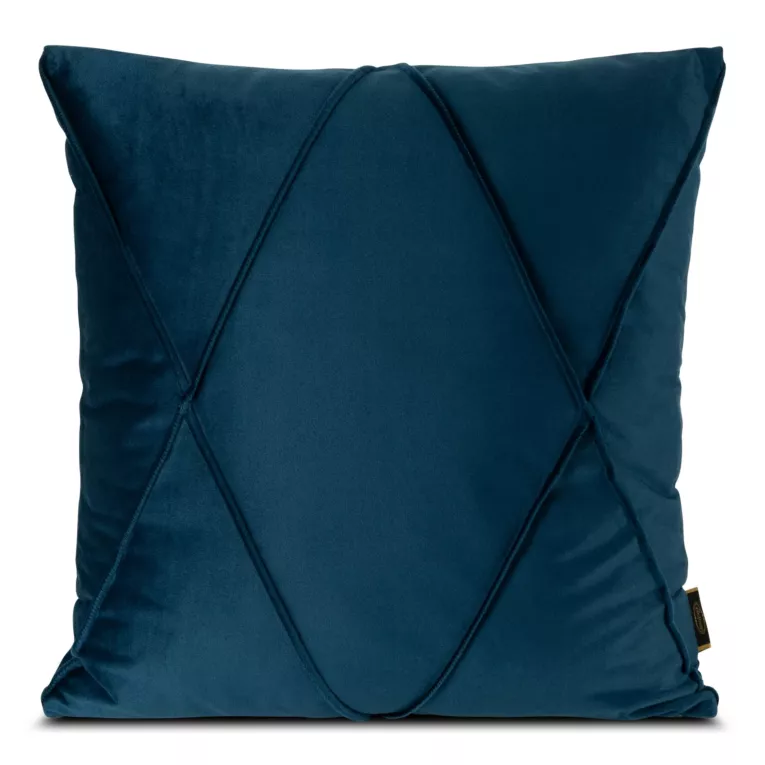 Poszewka na poduszkę 45x45 cm welwetowa granatowa z geometrycznym przeszywanym wzorem NALA 1 Eurofirany Premium