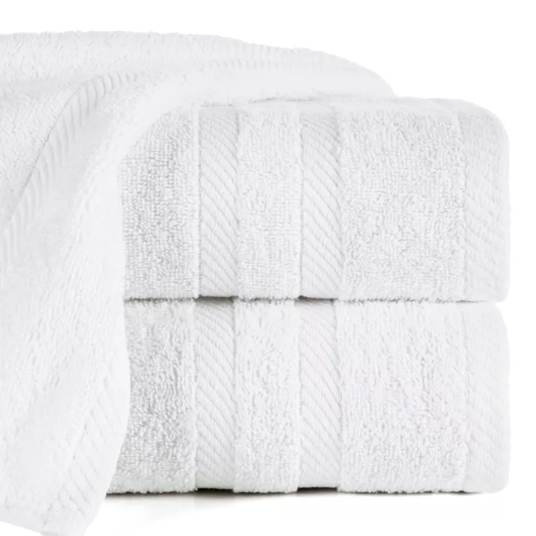 Ręcznik kąpielowy 70x140 cm bawełniany kolor biały z ozdobną bordiurą 500 g/m2 MILO