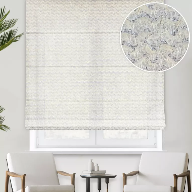 Roleta rzymska kremowa z tkaniny z aplikacją