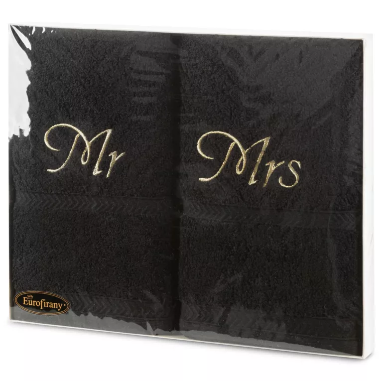 Zestaw ręczników bawełnianych na prezent 2 szt 50x90 cm kolor czarny z haftem MRS&MR