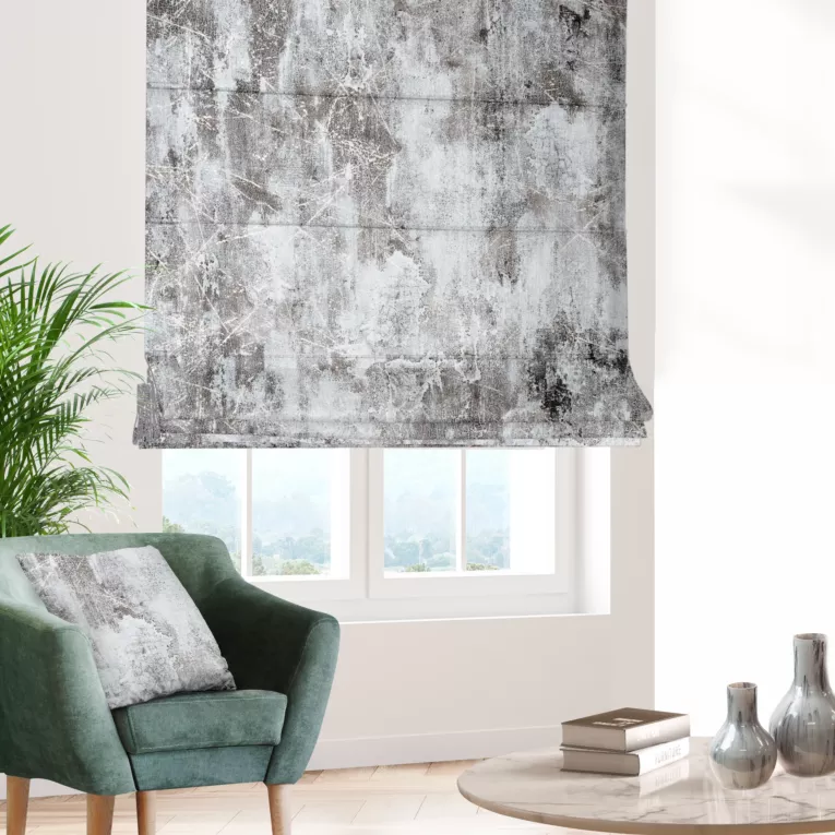 Roleta rzymska beżowo złota z welwetowej tkaniny z błyszczącym nadrukiem