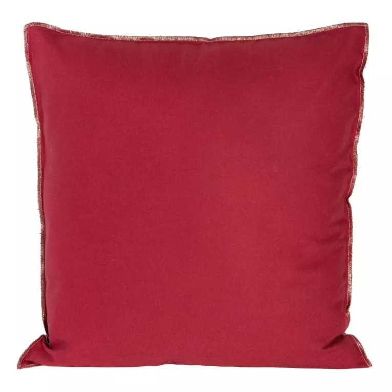 Poszewka na poduszkę 45x45 cm bawełniana z dodatkiem lnu obszyta złotą nicią czerwona LEN